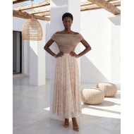 Printed Chiffon Maxi Skirt – Beige Lace