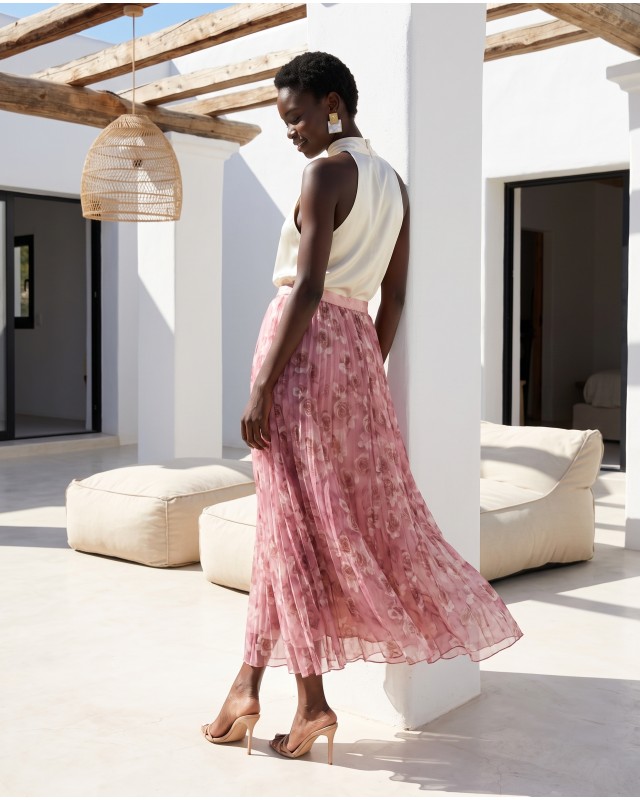Printed Chiffon Maxi Skirt – Dusty Pink Flora