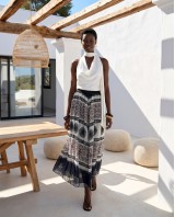 Printed Chiffon Maxi Skirt – Black Tile Pattern
