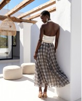 Printed Chiffon Maxi Skirt – Black Plaid