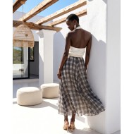 Printed Chiffon Maxi Skirt – Black Plaid