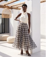 Printed Chiffon Maxi Skirt – Black Plaid