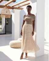Printed Chiffon Maxi Skirt – Beige Lace