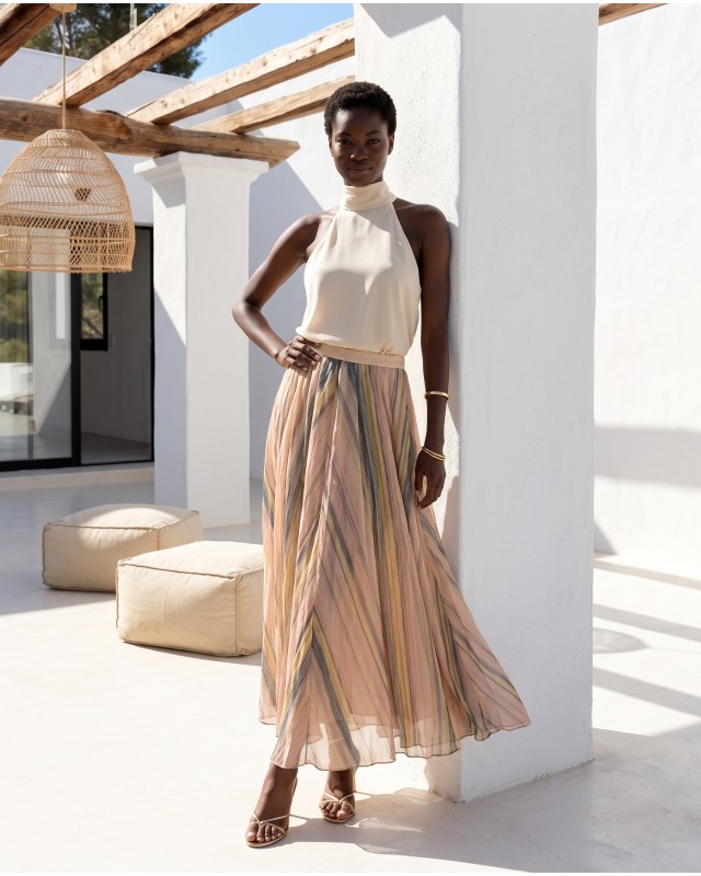 Printed Chiffon Maxi Skirt – Multicolor Stripe