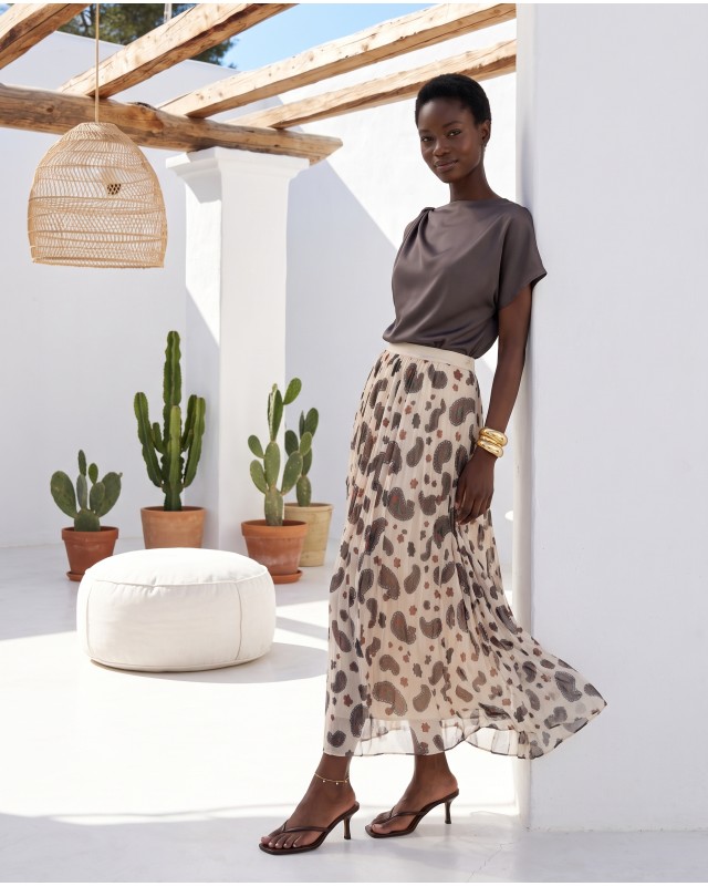 Printed Chiffon Maxi Skirt – Cream Paisley