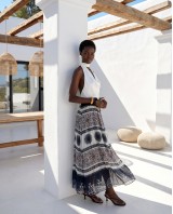 Printed Chiffon Maxi Skirt – Black Tile Pattern