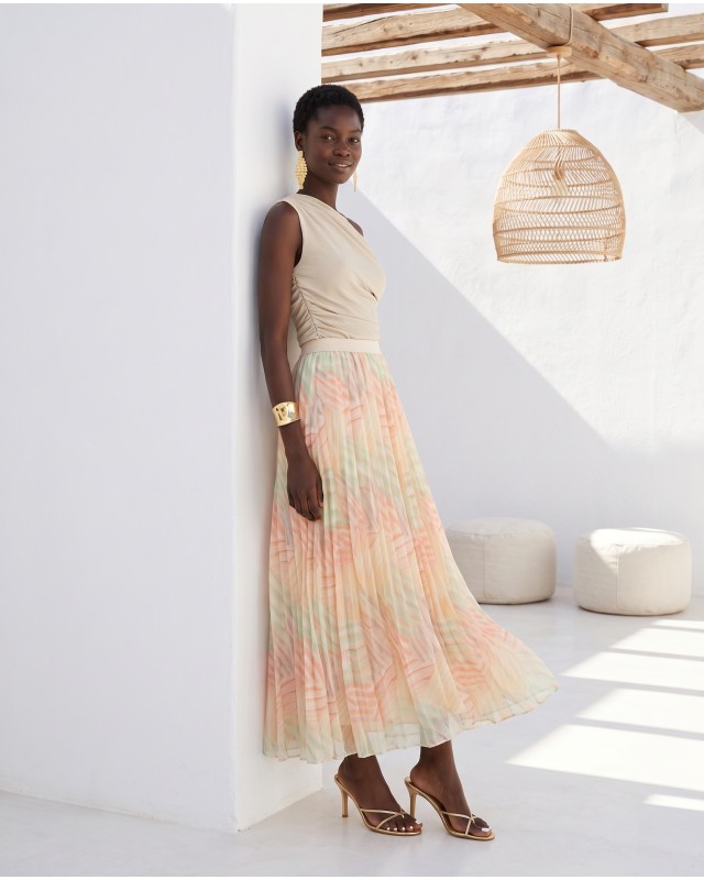 Printed Chiffon Maxi Skirt – Pastel Rainbow