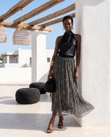 Printed Chiffon Maxi Skirt – Dark green Paisley