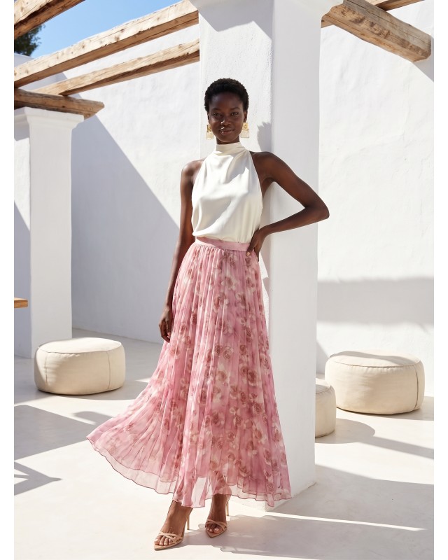 Printed Chiffon Maxi Skirt – Dusty Pink Flora