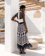 Printed Chiffon Maxi Skirt – Black Tile Pattern