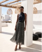 Printed Chiffon Maxi Skirt – Dark green Paisley