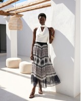Printed Chiffon Maxi Skirt – Black Tile Pattern
