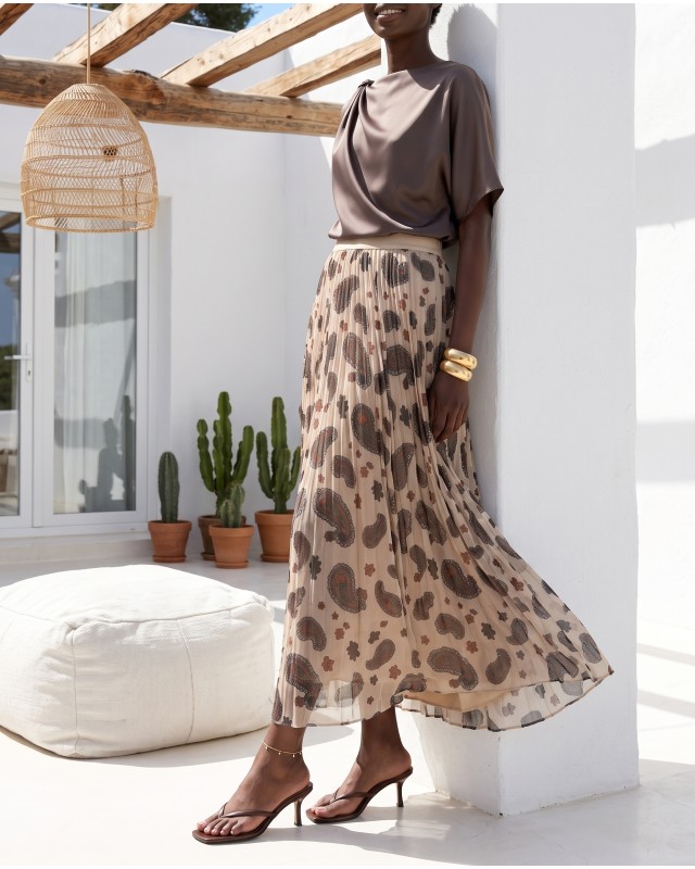 Printed Chiffon Maxi Skirt – Cream Paisley