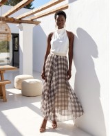 Printed Chiffon Maxi Skirt – Black Plaid
