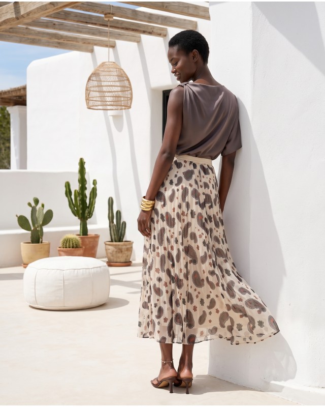 Printed Chiffon Maxi Skirt – Cream Paisley