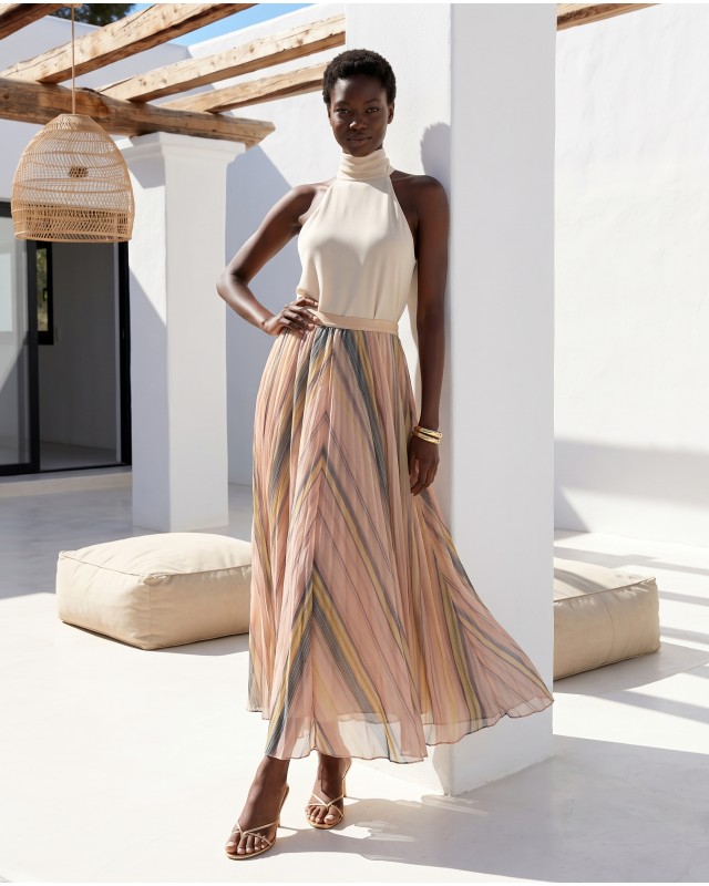 Printed Chiffon Maxi Skirt – Multicolor Stripe