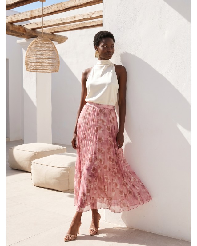 Printed Chiffon Maxi Skirt – Dusty Pink Flora