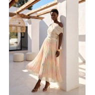 Printed Chiffon Maxi Skirt – Pastel Rainbow