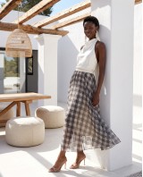 Printed Chiffon Maxi Skirt – Black Plaid