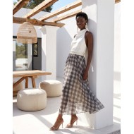 Printed Chiffon Maxi Skirt – Black Plaid