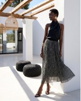 Printed Chiffon Maxi Skirt – Dark green Paisley