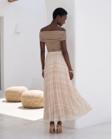 Printed Chiffon Maxi Skirt – Beige Lace