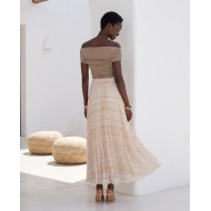 Printed Chiffon Maxi Skirt – Beige Lace