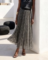 Printed Chiffon Maxi Skirt – Dark green Paisley