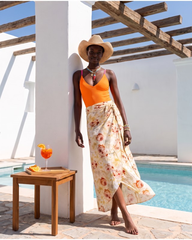  Φούστα Παρεό με δέσιμο στο πλάι με print sunkissed peony
