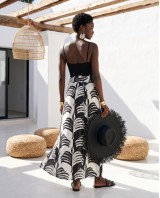  Φούστα Παρεό με δέσιμο στο πλάι με print black&white palm