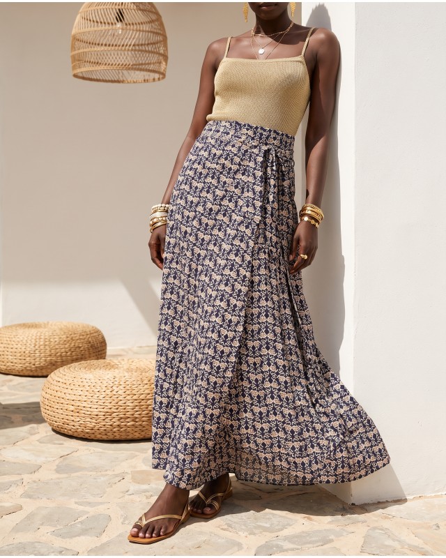  Φούστα Παρεό με δέσιμο στο πλάι με print Bohemian Floral