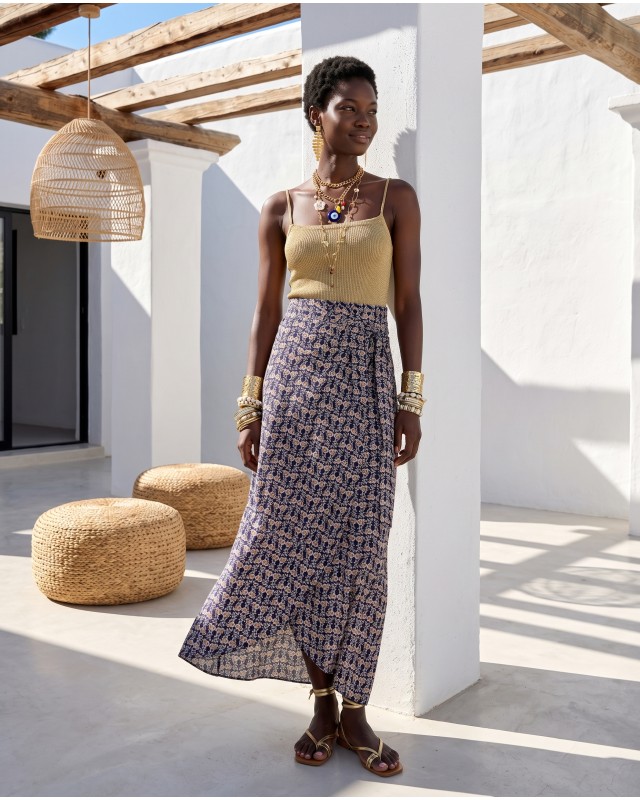  Φούστα Παρεό με δέσιμο στο πλάι με print Bohemian Floral
