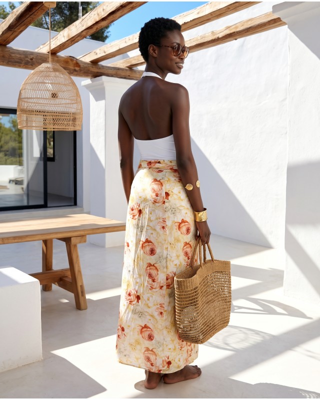  Φούστα Παρεό με δέσιμο στο πλάι με print sunkissed peony