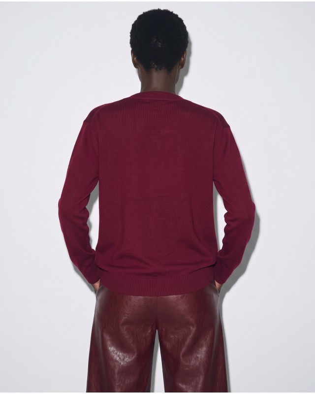 Πλεκτή Μπλούζα με Ανάγλυφες Καρδιές wine red