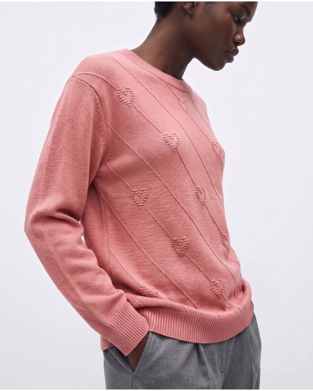 Πλεκτή Μπλούζα με Ανάγλυφες Καρδιές dusty pink