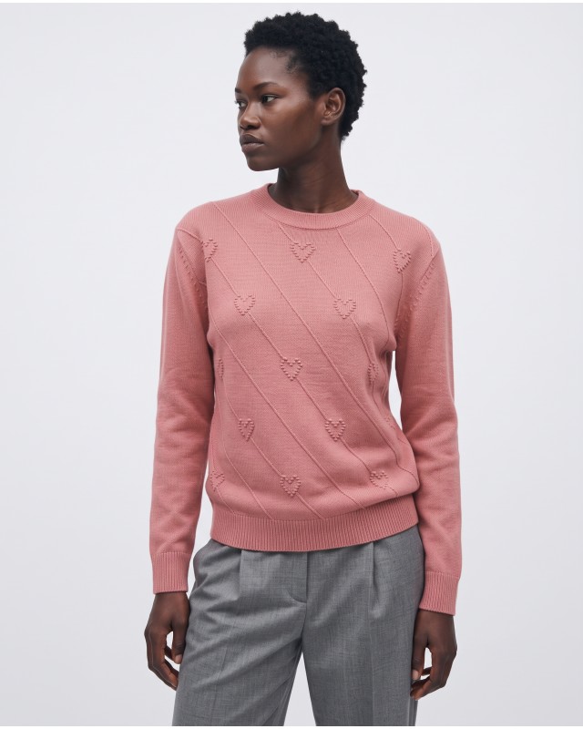 Πλεκτή Μπλούζα με Ανάγλυφες Καρδιές dusty pink
