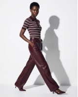 Ριγέ Πλεκτή Polo μπλούζα  με Κοντό Μανίκι Burgundy