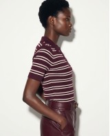 Ριγέ Πλεκτή Polo μπλούζα  με Κοντό Μανίκι Burgundy