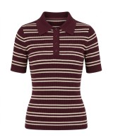 Ριγέ Πλεκτή Polo μπλούζα  με Κοντό Μανίκι Burgundy