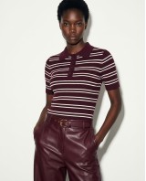 Ριγέ Πλεκτή Polo μπλούζα  με Κοντό Μανίκι Burgundy