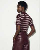 Ριγέ Πλεκτή Polo μπλούζα  με Κοντό Μανίκι Burgundy