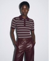 Ριγέ Πλεκτή Polo μπλούζα  με Κοντό Μανίκι Burgundy