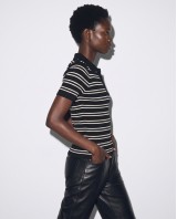 Ριγέ Πλεκτή Polo μπλούζα  με Κοντό Μανίκι Black 