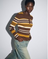 Ριπ Πλεκτή Μπλούζα Polo με Ρίγες & Κουμπιά Brown & Mustard