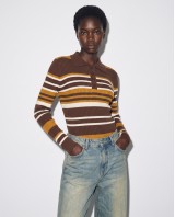 Ριπ Πλεκτή Μπλούζα Polo με Ρίγες & Κουμπιά Brown & Mustard