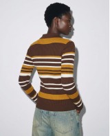 Ριπ Πλεκτή Μπλούζα Polo με Ρίγες & Κουμπιά Brown & Mustard