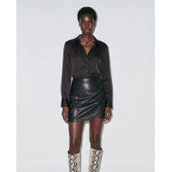 Faux Leather Ruched Skirt - black