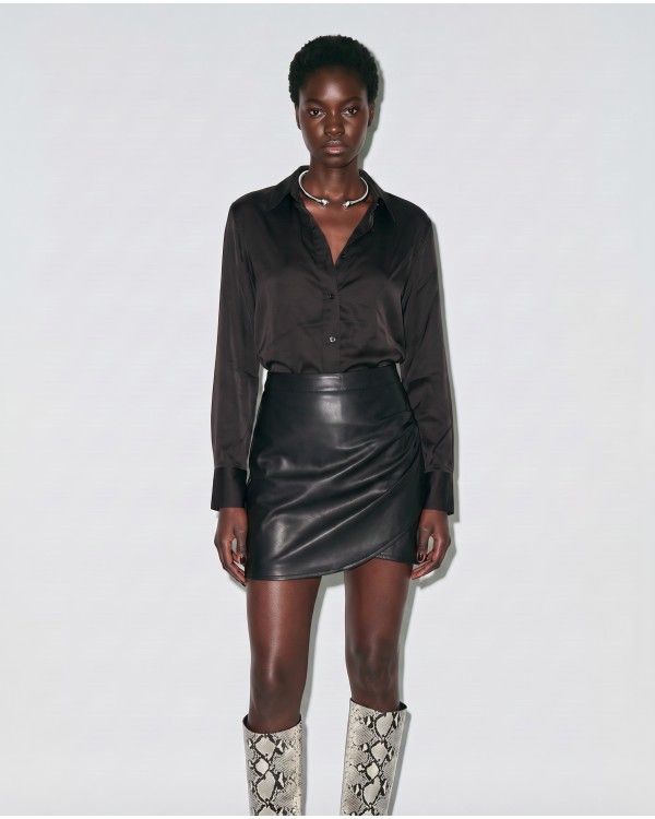 Faux Leather Ruched Skirt - black