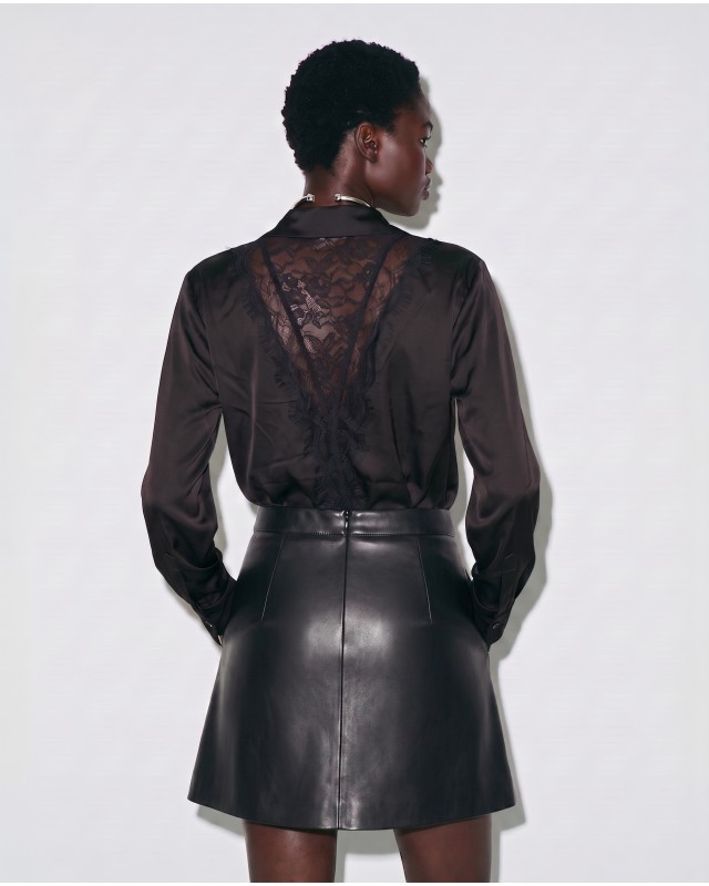 Faux Leather Ruched Skirt - black