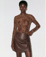 Faux Leather Ruched Skirt - Brown